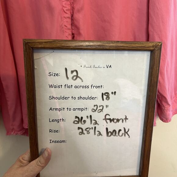 Chico's Shirt Women's 12 Pink Frayed Trim Roll-Tab Long Sleeve Button Up Blouse - Picture 10 of 10